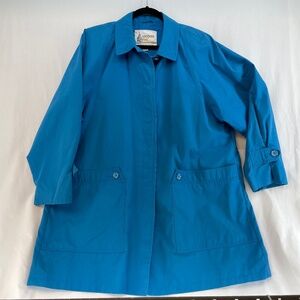London Fog Trench Coat Collared Bright Blue Women’s Size 16-M VINTAGE